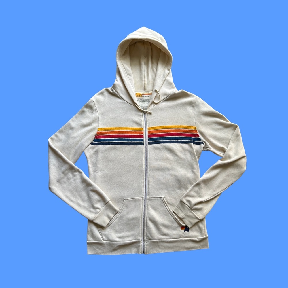 Aviator Nation Vintage White 5 Stripe Classic Hoodie